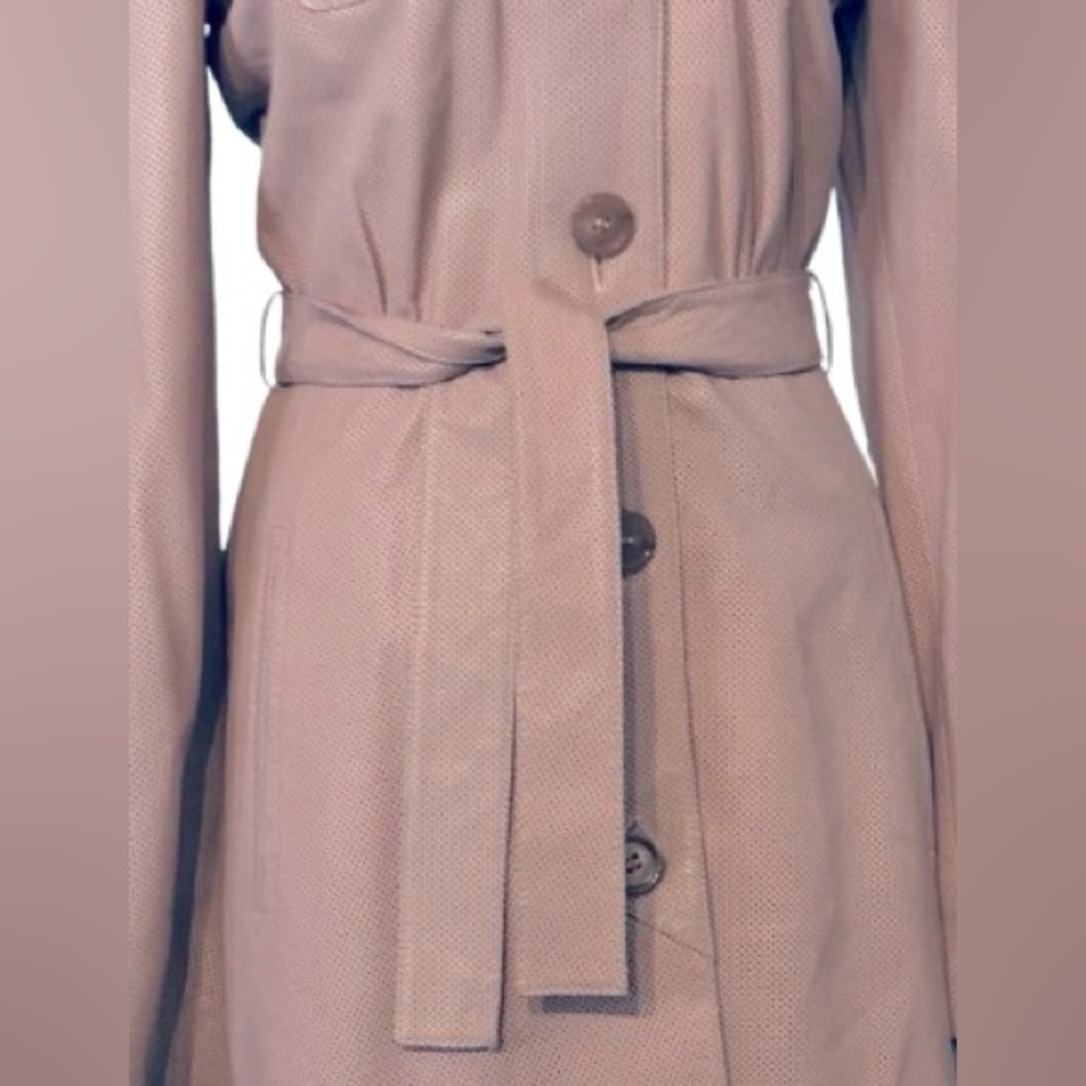 Vintage HUGO BOSS Lamb Leather Pink Peach Trench Coat Belted Waist Extra Small - Picture 7 of 16
